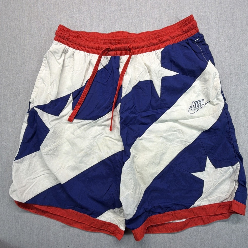Nike Shorts Mens 2XL Red White Blue Colorblock Logo Basketball Stars Stripes
